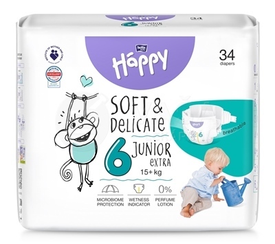 Bella Happy Soft&delicate plienky Junior Extra 15+kg 34ks