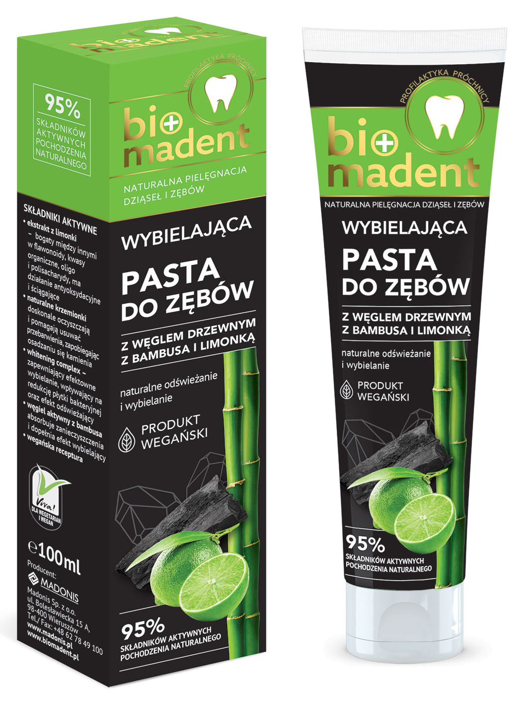 Bio madent zubná pasta bambus, uhlie, limetka 100ml  Bio madent zubná pasta bambus, uhlie, limetka 100ml