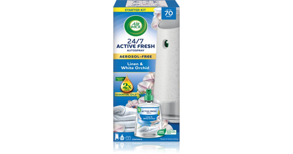 Air Wick 24/7 Active Fresh strojček+náplň Linen&White orchid 228ml