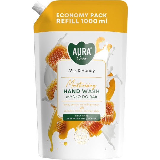 Aura tekuté mydlo Milk&honey náhradná náplň 1L