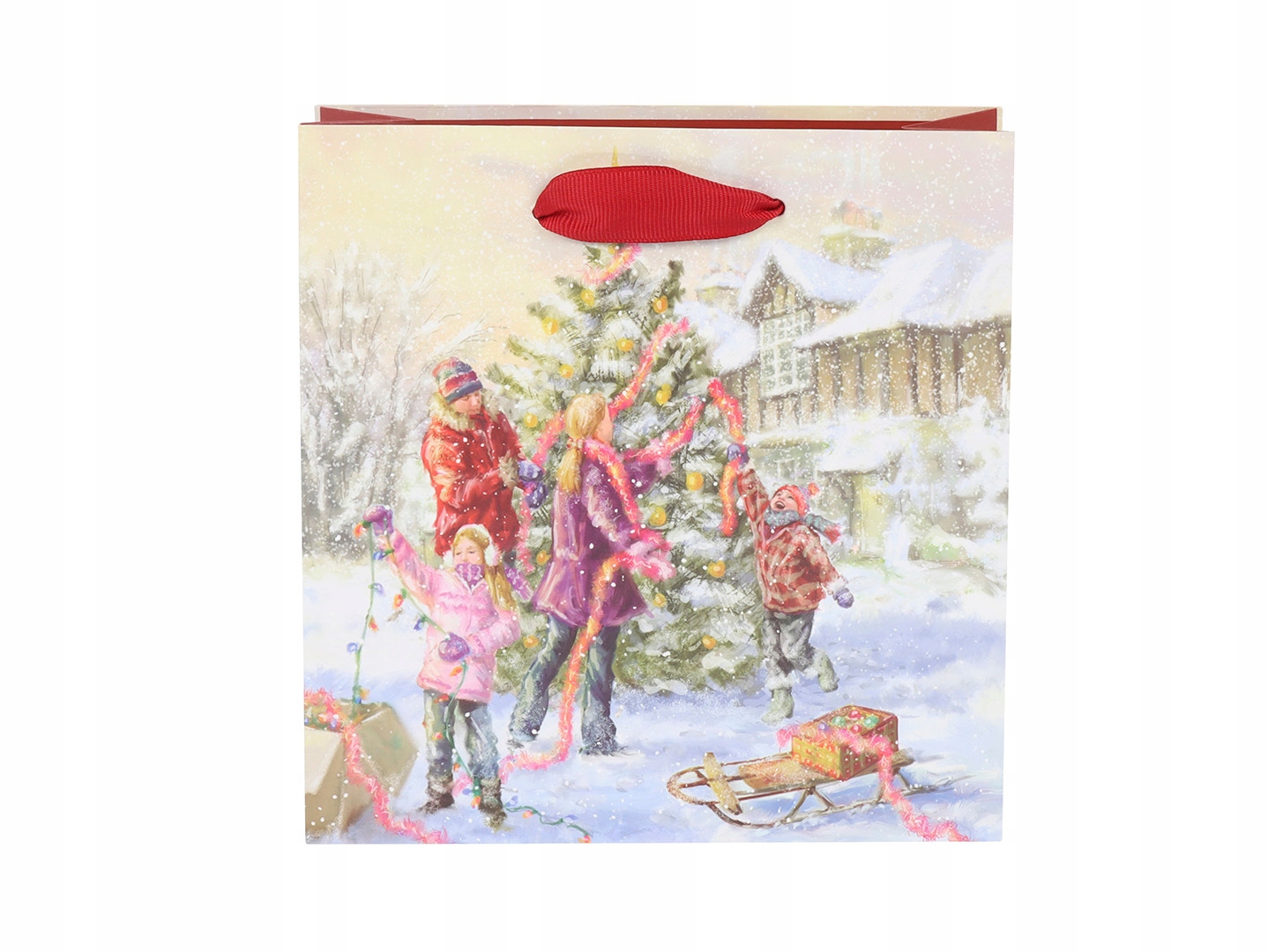 Paw darčeková taška motív rodina pri stromčeku AGB2016010 17x17x6cm