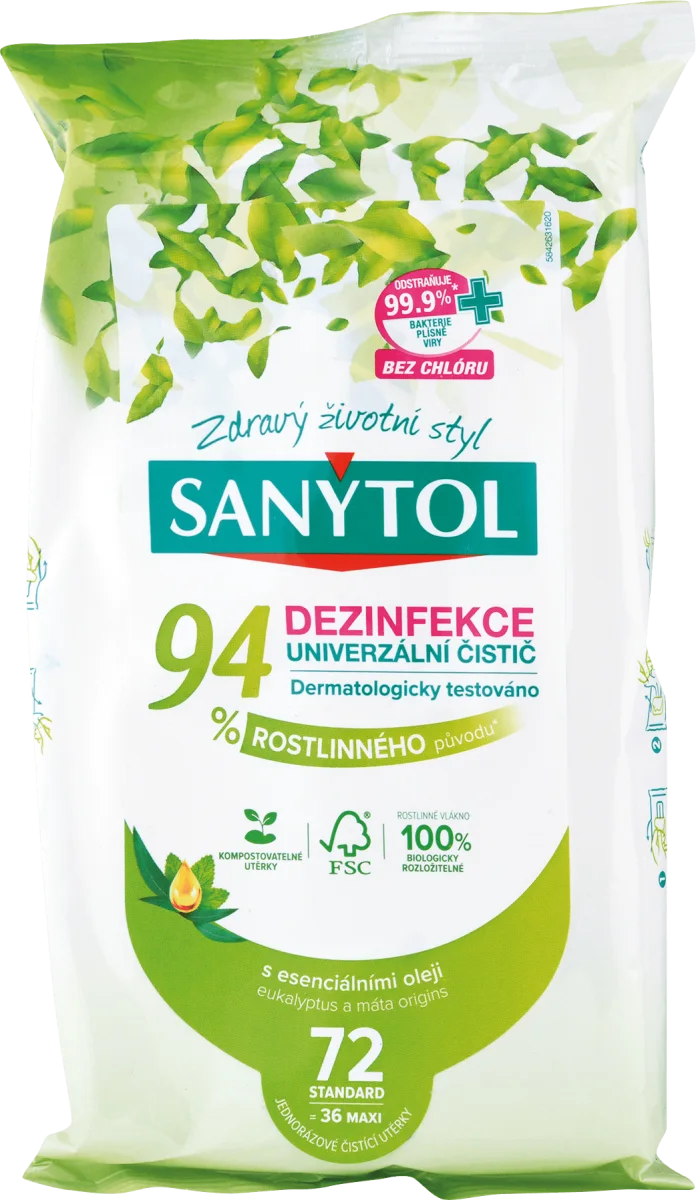 Sanytol dezinfekčné čistiace utierky 94% rastlinného pôvodu 72ks