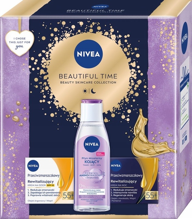 Nivea dámska darčeková sada BEAUTIFUL TIME denný krém 55+ 50ml+ nočný krém 55+ 50ml+ micelárna voda 200ml