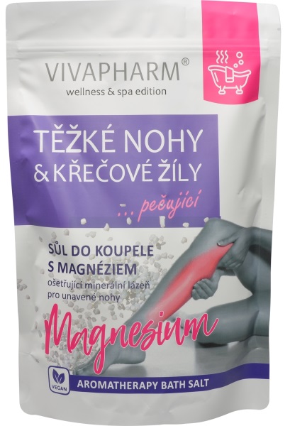 Vivaco VIVAPHARM Soľ do kúpeľa magnézium ŤAŽKÉ NOHY & KŔČOVÉ ŽILY ošetrujúca 1000g