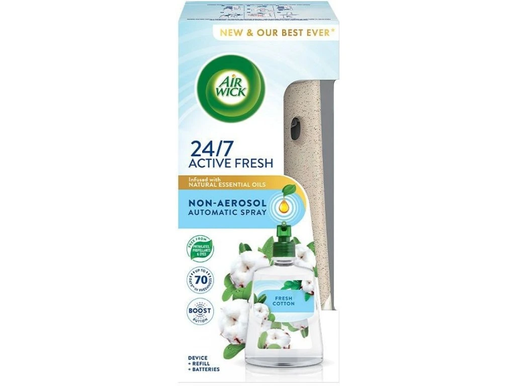 Air wick 228ml 24/7 active strojček + náplň svieža bavlna