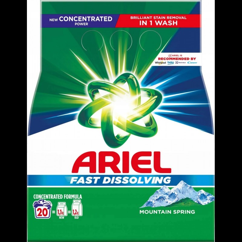 Ariel prací prášok Mountain spring 1,1kg 20 pracích dávok
