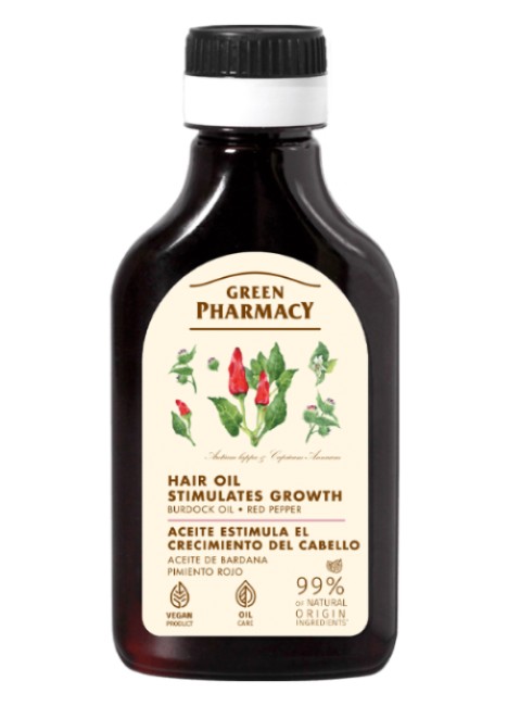 Green Pharmacy olej pre stimuláciu rastu vlasov Lopúch-červená paprička 100ml