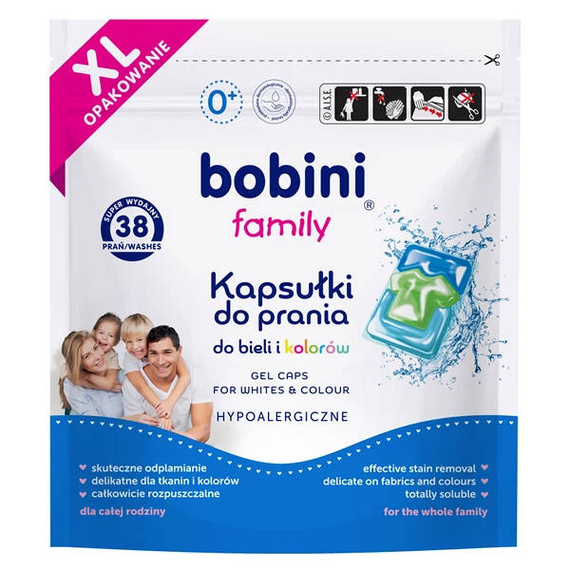Bobini Family kapsule na pranie bieleho a farebného prádla 38ks