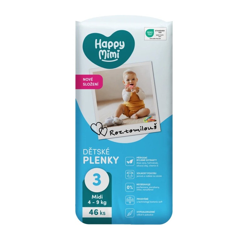 Detské plienky Happy Mimi Flexi Comfort Midi 3 (4 – 9 kg) 46 ks