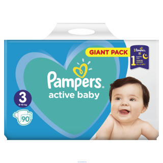 PAMPERS ACTIVE BABY-DRY 3 MIDI 4-9KG GIANT PACK 90KS