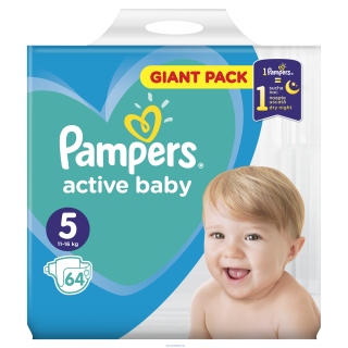 PAMPERS ACTIVE BABY-DRY 5 JUNIOR 11-18KG GIANT PACK 64KS