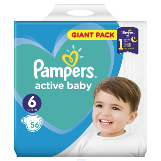 PAMPERS ACTIVE BABY-DRY 6 EXTRA LARGE 15+KG GIANT PACK 56KS