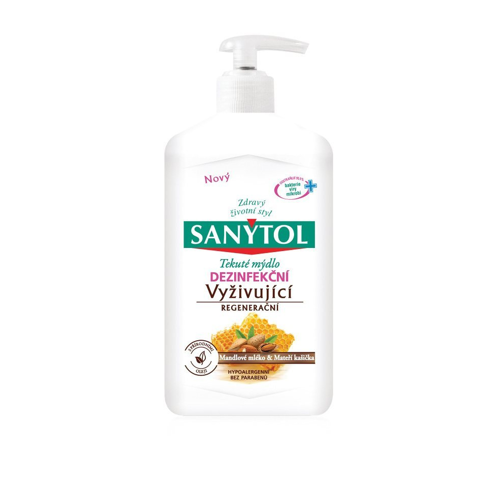 SANYTOL DEZINFEKČNÉ VÝŽIVNÉ MYDLO NA RUKY MANDĽA A MATERSKÁ KAŠIČKA 250ML